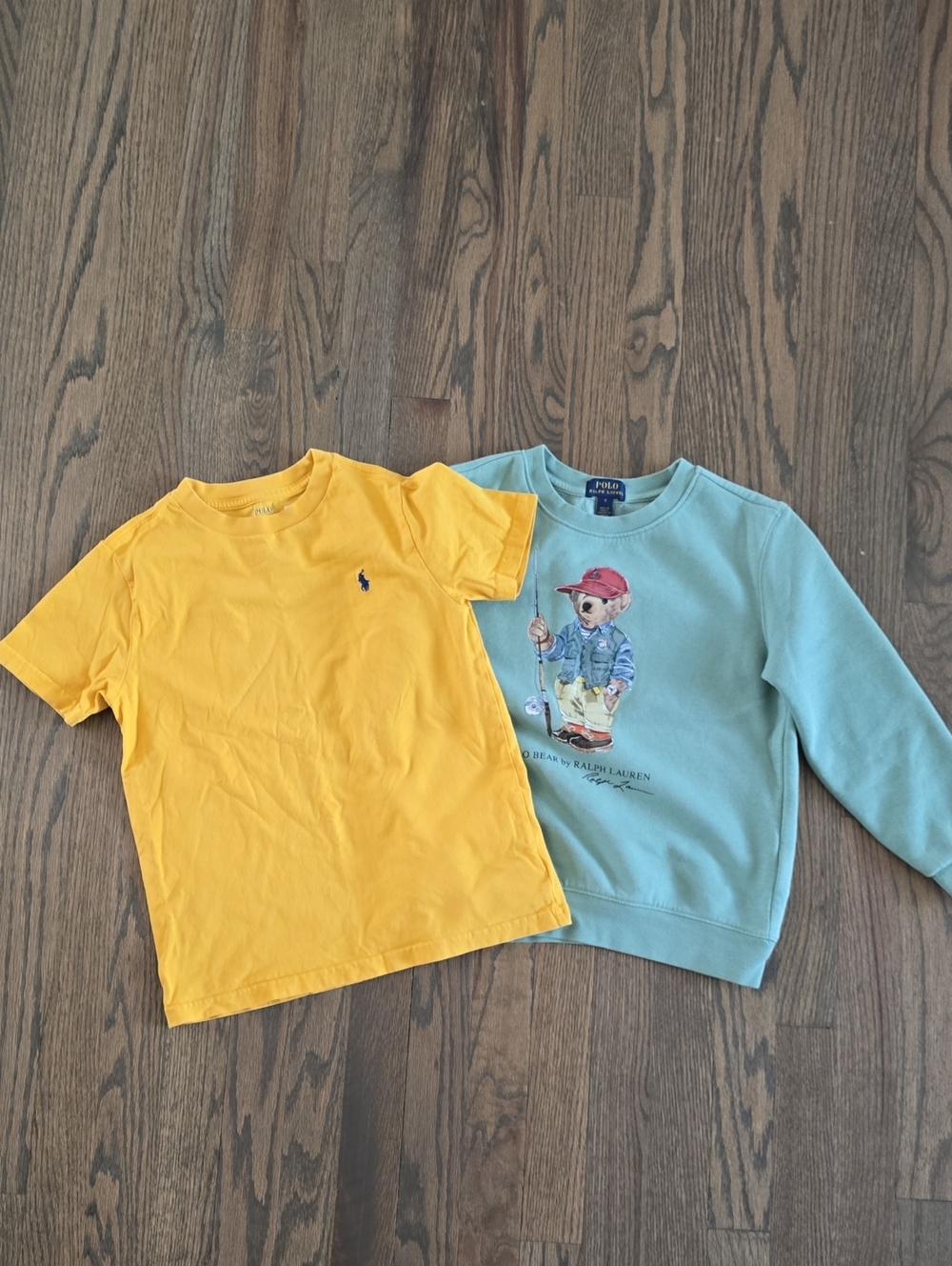 Polo by Ralph Lauren Yellow Short Sleeve Kids Tee Green Teddy Sweat Shirt Bundle